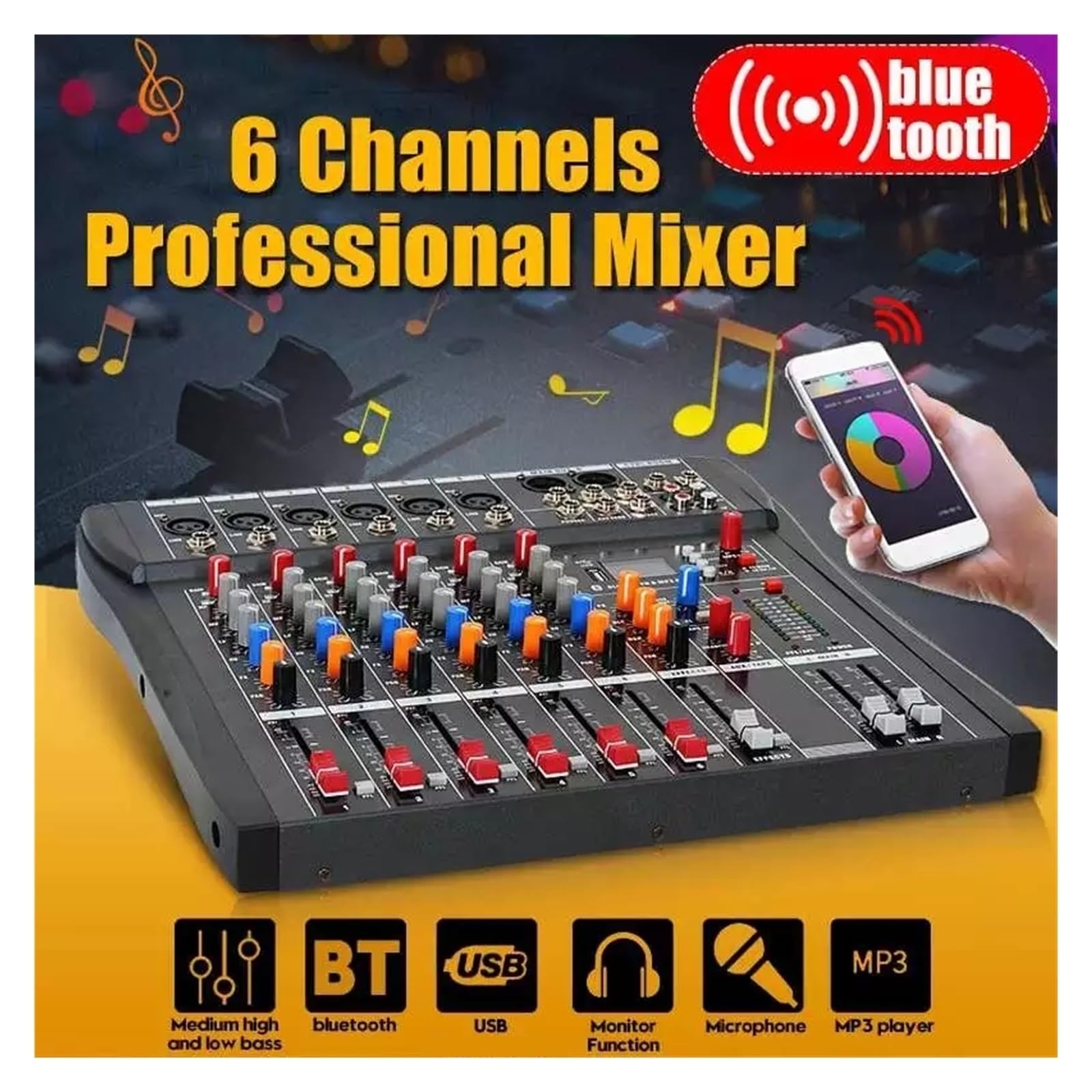 オーディオミキサー 6チャンネル DJ USB Bluetooth Amazon | BOMGE 6チャンネルdjオーディオミキサー、MP3 USB